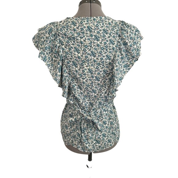 Max Studio Womens Floral Print Ruffle Sleeve V Neck Blouse Top M - Picture 4 of 9